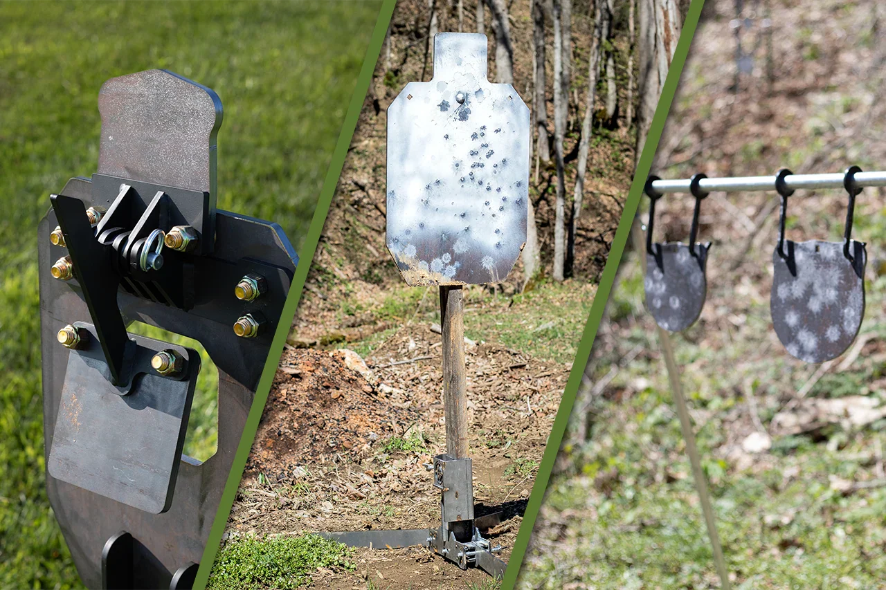 three styles of steel shooting targets all unpainted shown side by side