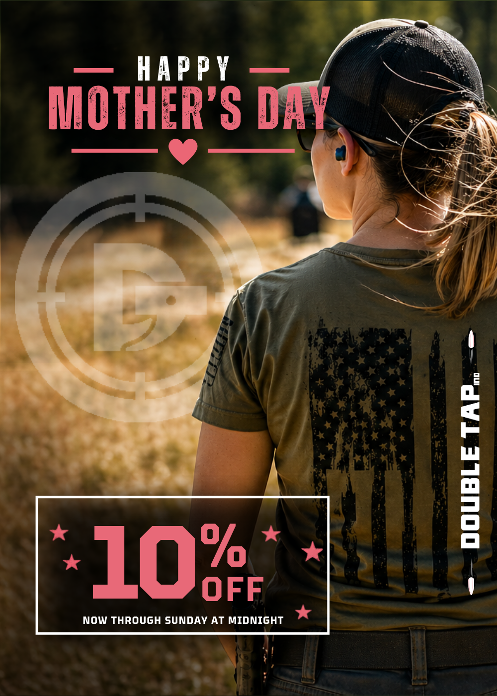 Mother's Day Sale graphic promoting 10% off sitewide Double Tap IND - for mobile