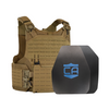 Tan M.O.D. carrier with shooters & SAPI cut steel body armor plates with standard coating