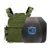 Green Recon Tactical Carrier with a shooters & SAPI cut steel plates featuring Standard Coating
