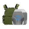 Green Recon Tactical Carrier with a shooters & SAPI cut steel plates featuring protective PolyShield Spall Coating