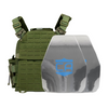 Green Recon Tactical Carrier with two shooters cut steel plates featuring protective PolyShield Spall Coating
