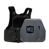 Black M.O.D. carrier with two AV2 shooters cut steel plates featuring protective PolyShield Spall Coating