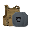 Tan M.O.D. carrier with two AV2 SAPI cut steel plates featuring protective PolyShield Spall Coating