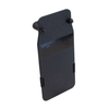 Angled front view of black 8" x 17" Caliber Armor Rifle rated Level III+ RF2 Ballistic Shield with ballistic hardware caps on a white background