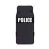 Black 8" x 17" Caliber Armor Rifle rated Level III+ RF2 Ballistic Shield with the text "POLICE" written in white words