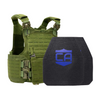 Green M.O.D. carrier with two LevelIV shooters cut ceramic plates