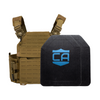 Tan recon tactical carrier with two SAPI cut level iv ceramic plates
