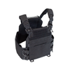 aerial view of Black tactical plate carrier on a white background