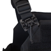 close up of Black carrier with quick detach tubes on the shoulders, detach by pulling away from your body