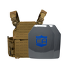 Tan recon tactical carrier with two SAPI cut maritime UHMWPE plates
