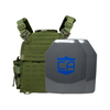 Green recon tactical carrier with two SAPI cut maritime UHMWPE plates