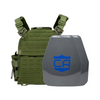 Green recon tactical carrier with two shooters cut maritime UHMWPE plates