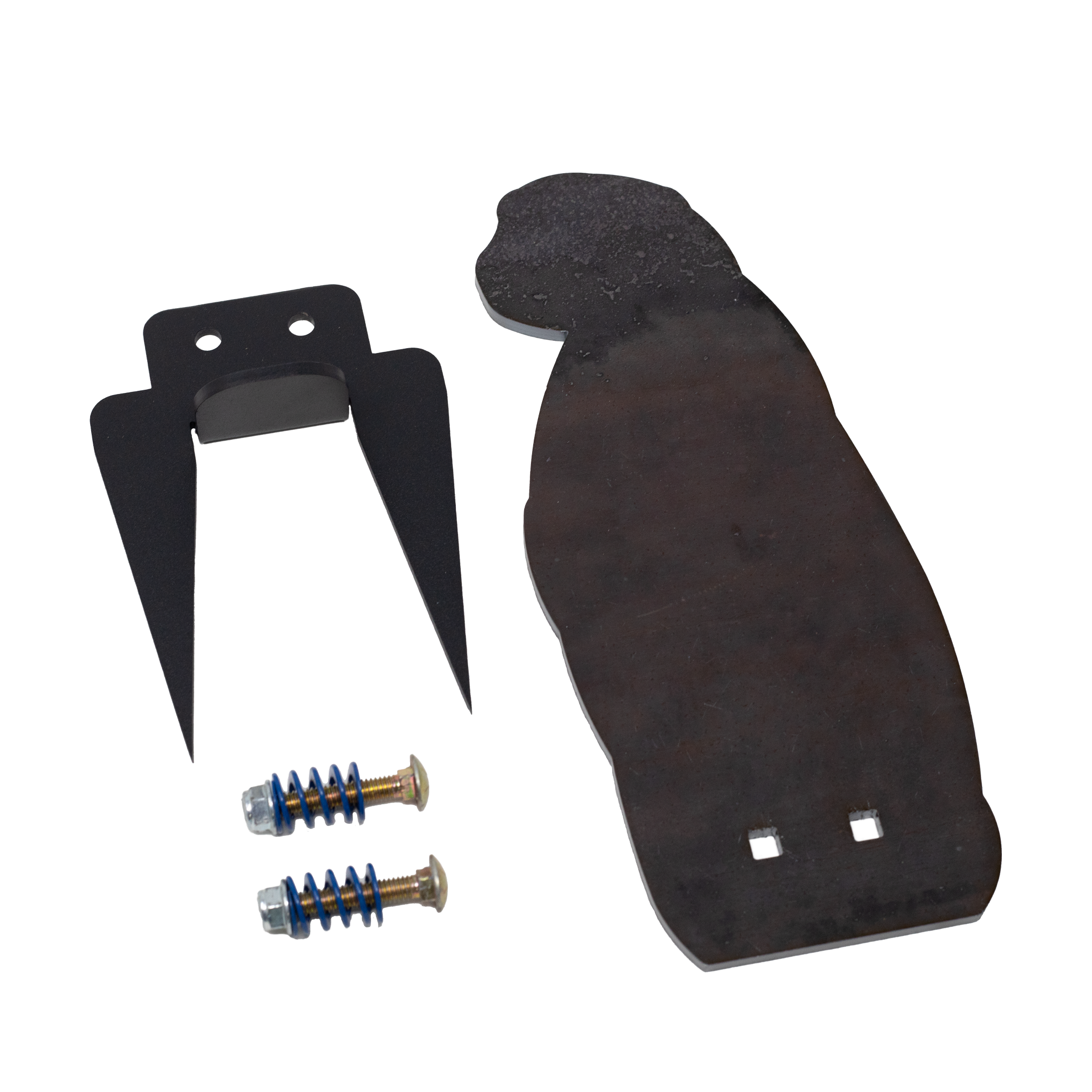 Unassembled raw prairie dog-shaped steel target, powder coated black ground stake, & hardware to assemble