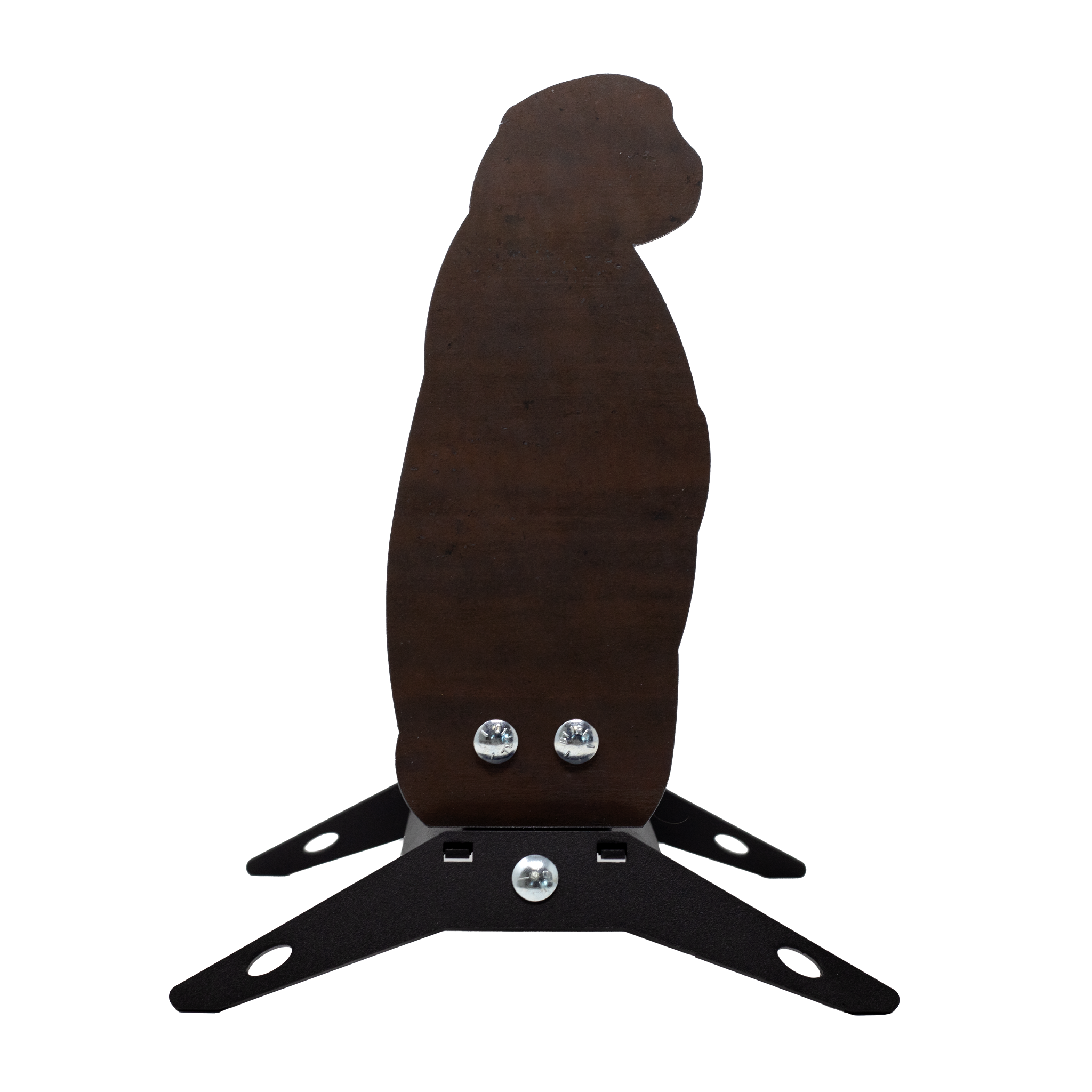 Raw prairie dog rimfire popper target with black powder coated base