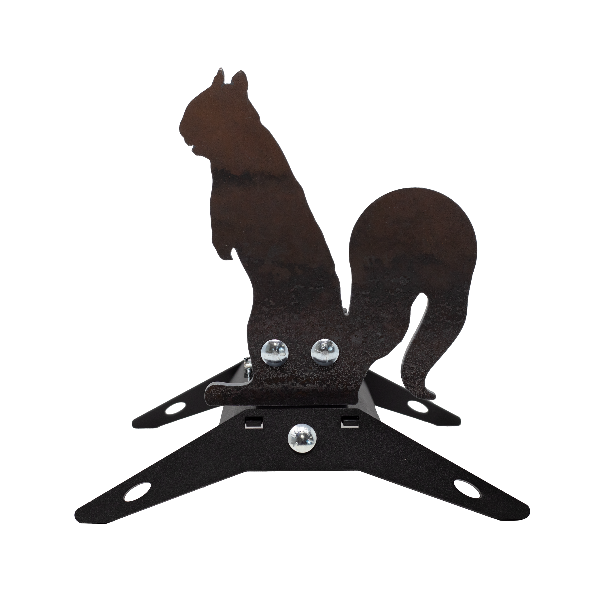 Raw squirrel rimfire popper target with black powder coated base
