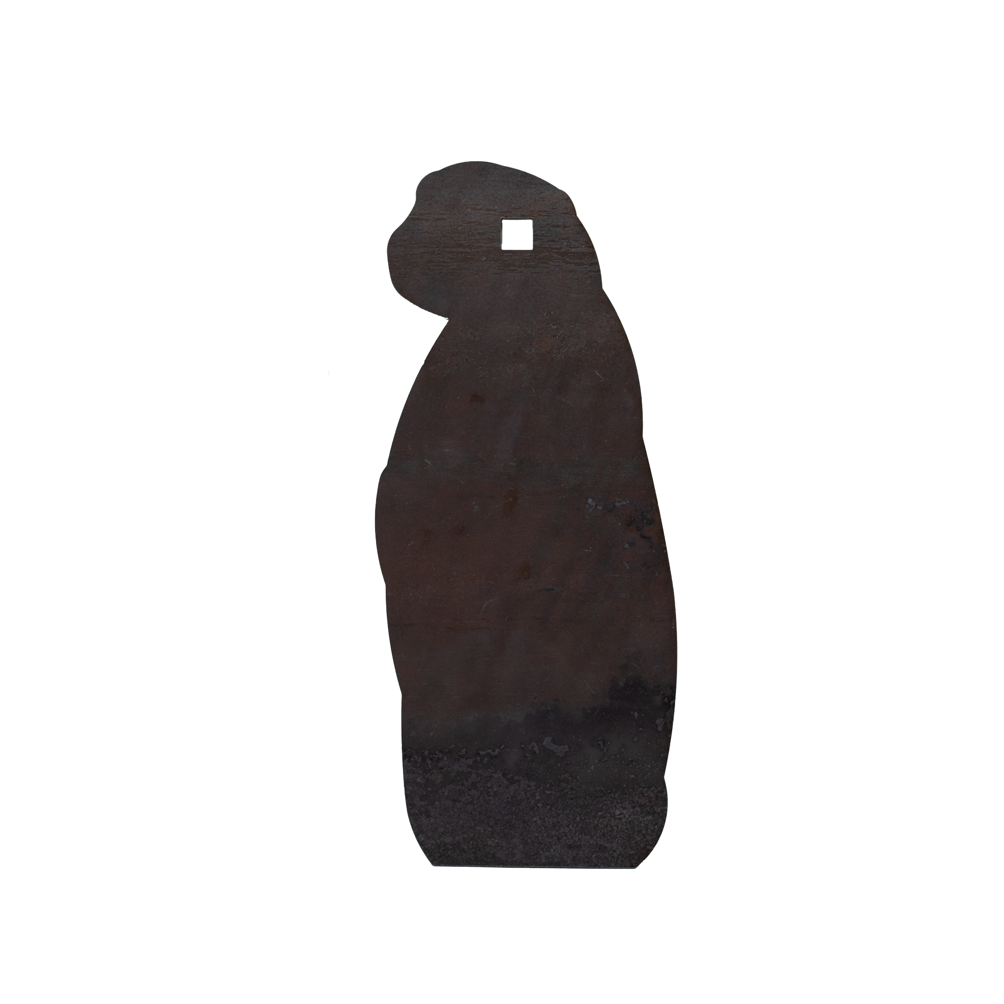 Raw prairie dog steel gong rated for rimfire on a white background