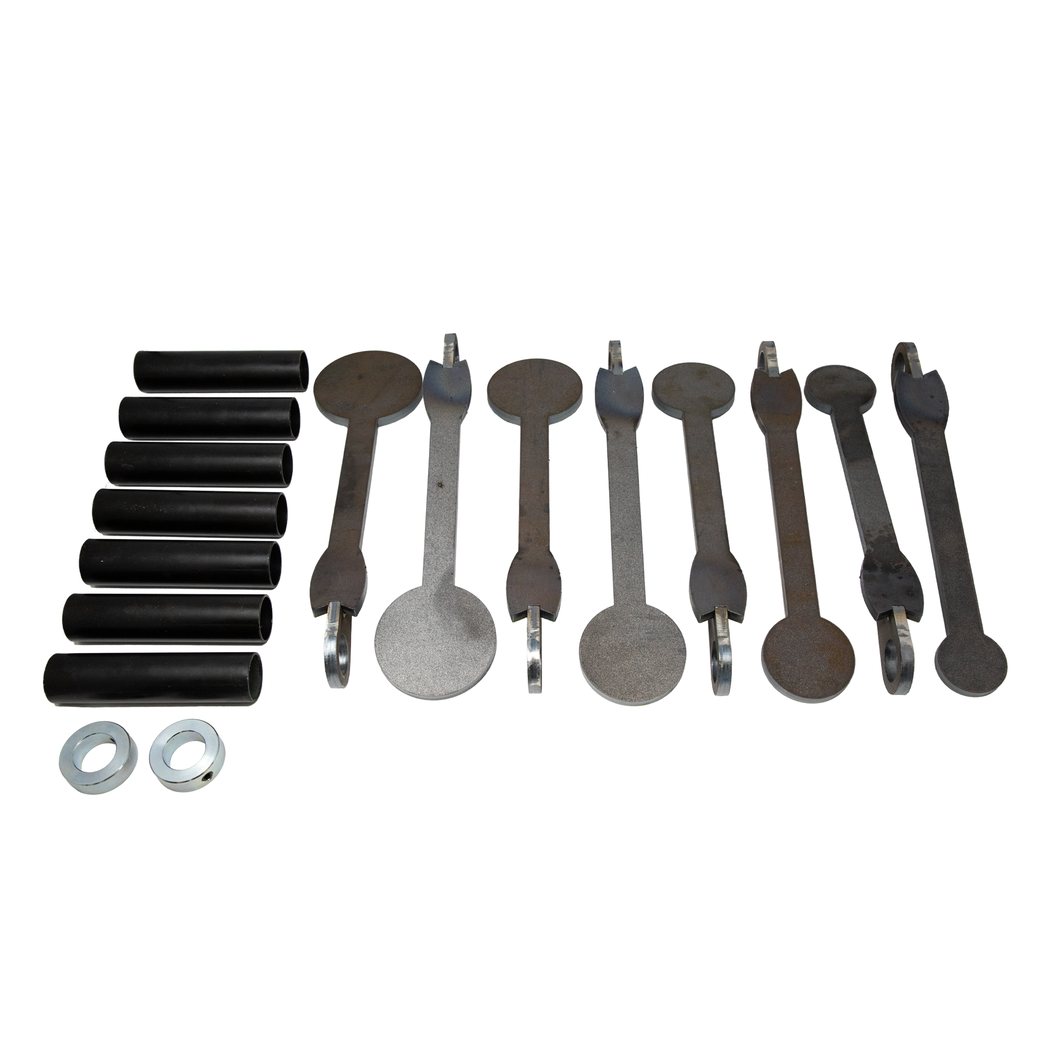 unassembled view of kyl targets, locking collare, steel targets & spacers