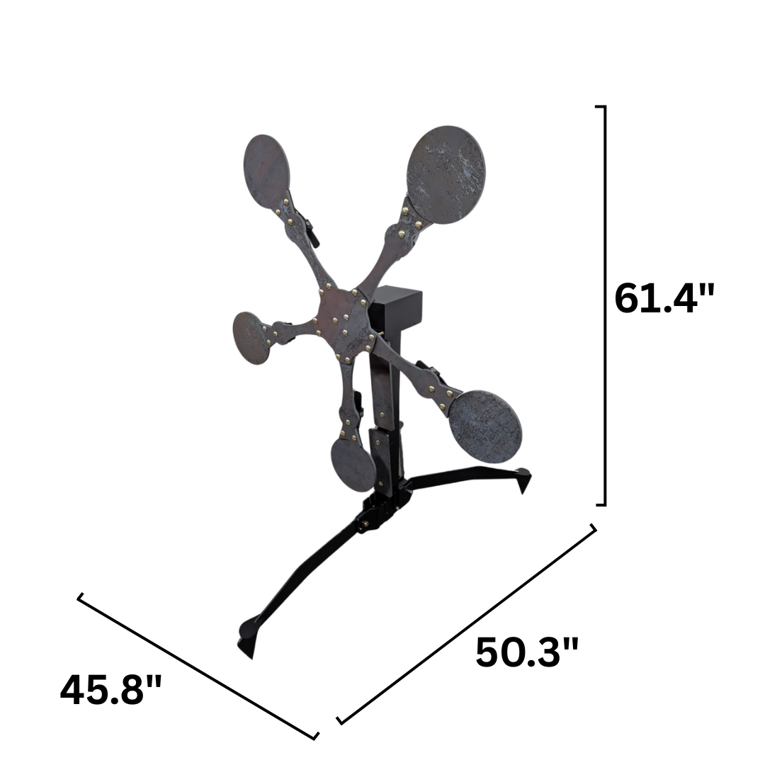 Five Paddle Texas Star spinning steel target with dimensions labeled on a white background