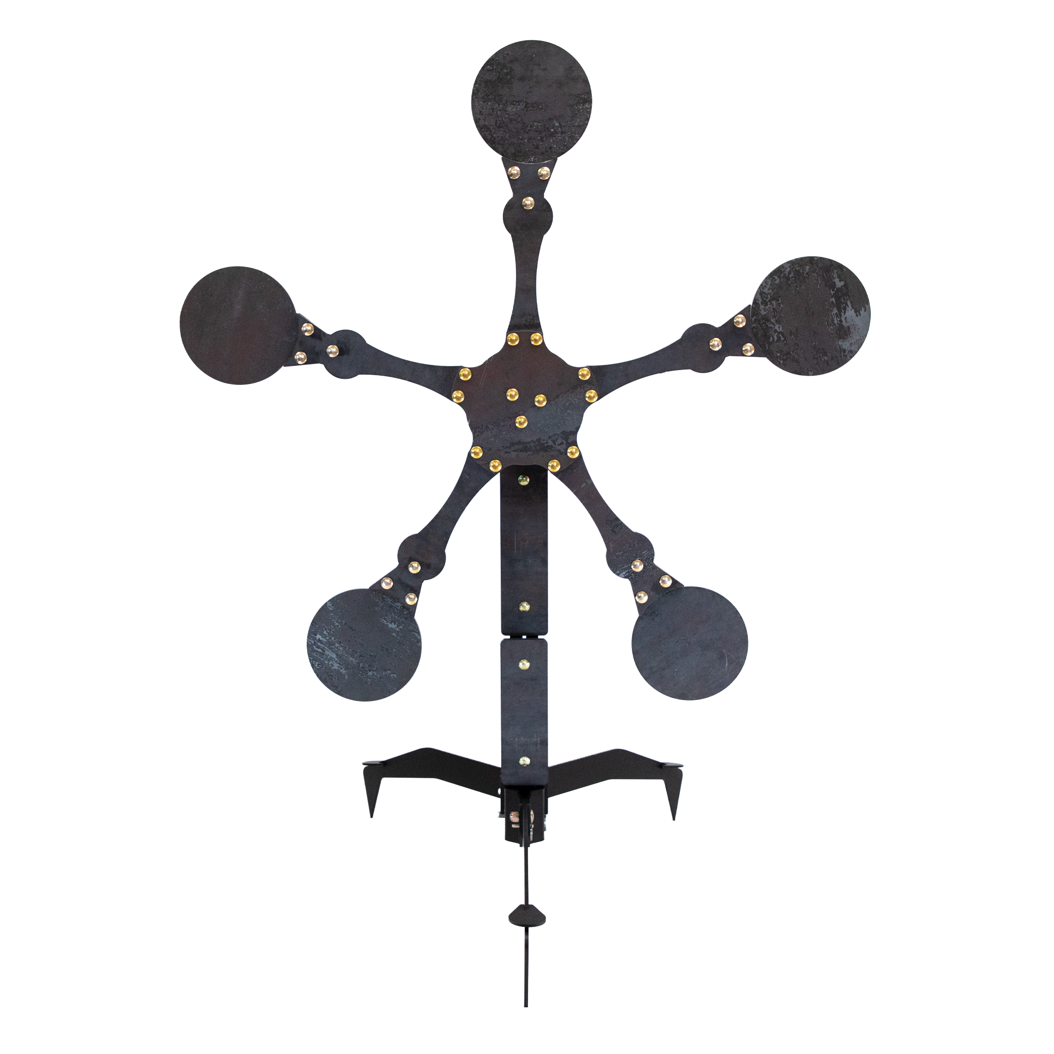 Five Paddle Texas Star spinning steel target with spiked stand and adjustable base on a white background