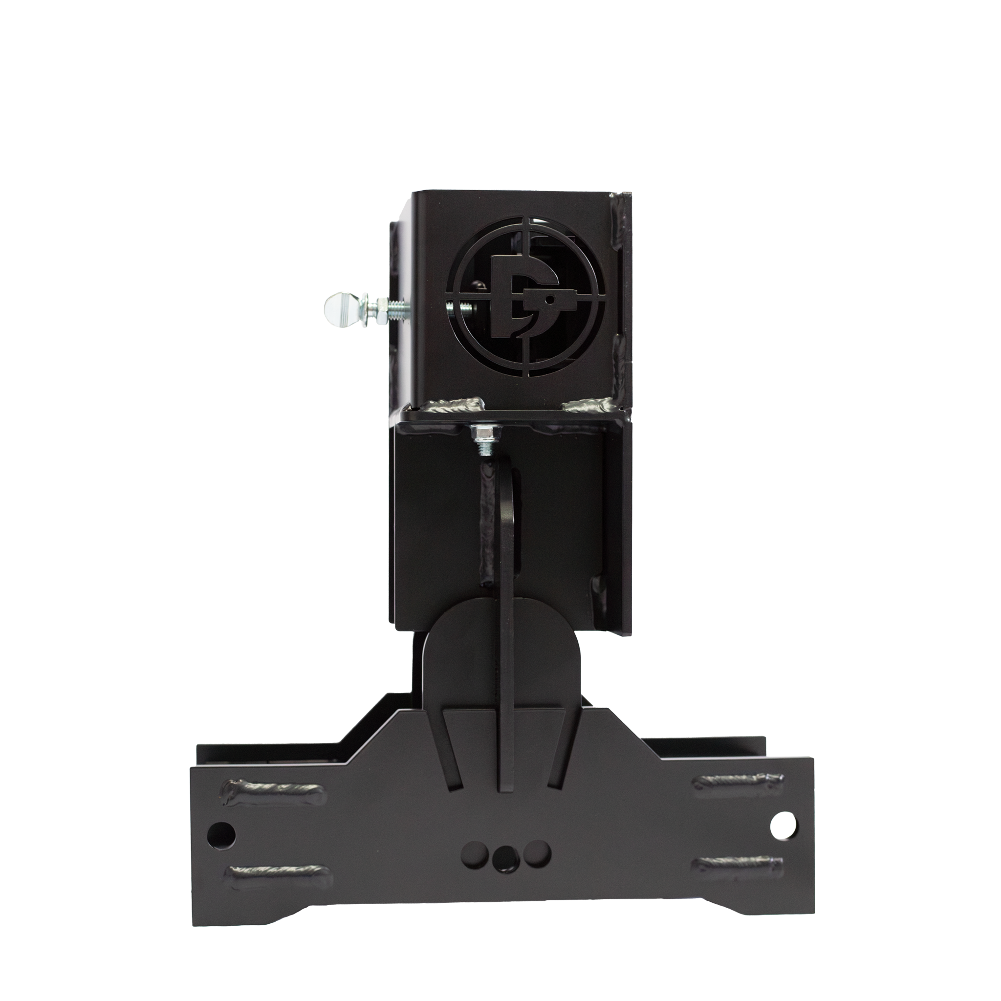 Close-up of adjustable clamping system on T-post target base