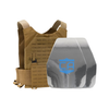Coyote Tan Phantom carrier with two  shooters cut steel body armor plates with protecting PolyShield anti-spall coating