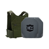 Olive Drab Green Phantom carrier with two AV2 SAPI cut steel plates featuring protective PolyShield Anti-Spall Coating