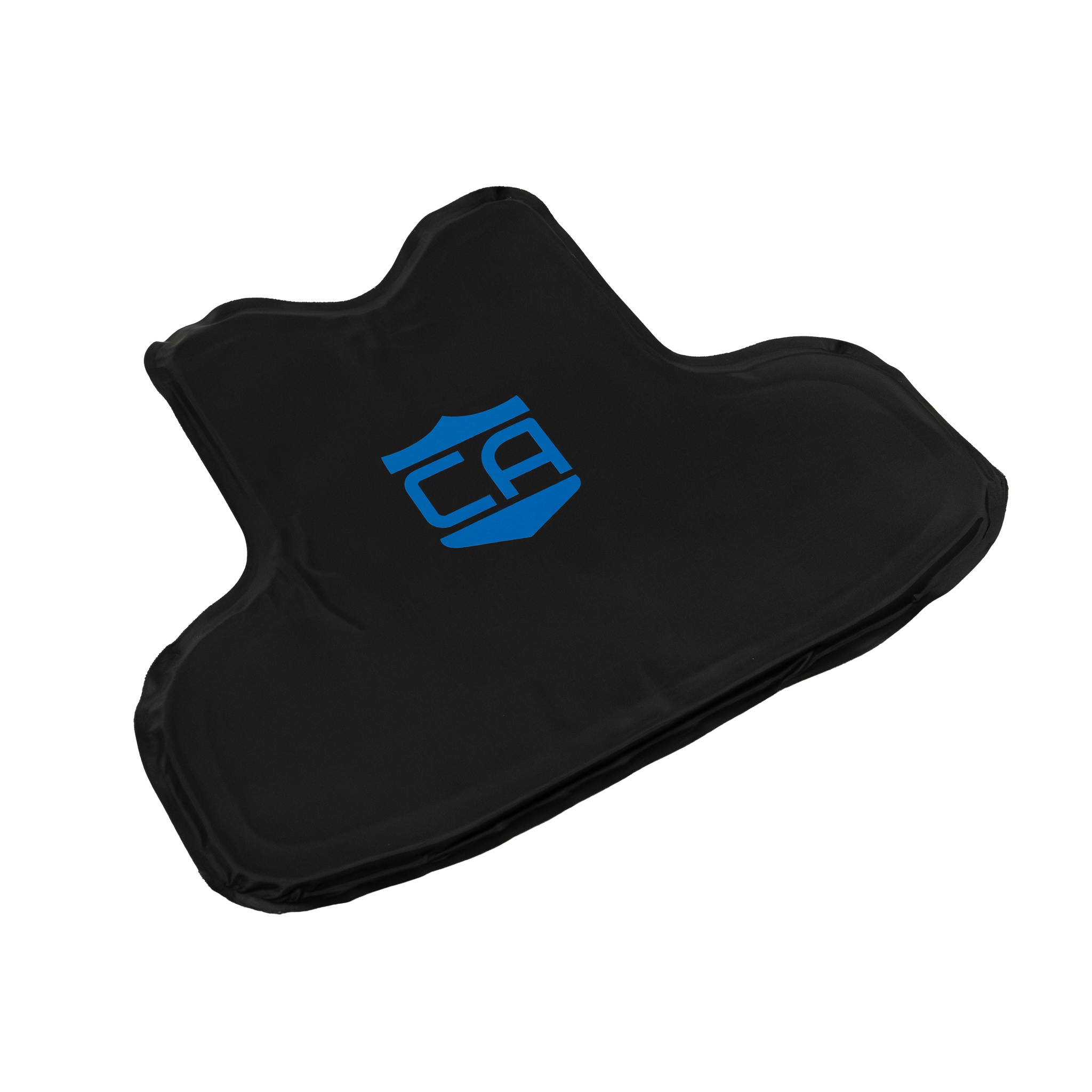 Black CaliberX PRO Front NIJ Level IIIA HG2 Soft Body Armor Wraparound panel with blue CA Logo decal on a white background