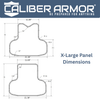 Diagram showing XL panel dimensions for front & back level iiia NIJ soft body armor 