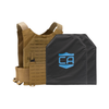 NIJ level IIIA CaliberX soft body armor package, SAPI cut panels with a Coyote Tan Caliber Armor Phantom Low visibility plate carrier, on a white background