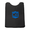 Black CaliberX PRO Rear NIJ Level IIIA HG2 Soft Body Armor panel for MOPC Carrier with blue CA Logo decal on a white background