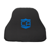 Black CaliberX PRO Front NIJ Level IIIA HG2 Soft Body Armor panel for MOPC Carrier with blue CA Logo decal on a white background
