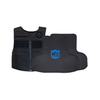 NIJ Level IIIA / HG2 CaliberX PRO Soft Body Armor Panels featuring a blue logo decal paired with a black Uniform style patrol vest on a white background used for lightweight ballistic protection