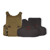 Coyote Tan M.O.D. plate carrier with CaliberX Core soft wraparound body armor panels on a white background