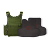 OD Green M.O.D. plate carrier with CaliberX Core soft wraparound body armor panels on a white background