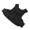 Backside view of Caliber Armor covert concealable carrier in black laying flat on a white background