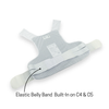 Back half of Caliber Armor covert concealable carrier in white showing the elastic belly band that is built in on the C4 & C5 sizes laying flat on a white background