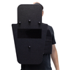 Front of black 15" x 25" Caliber Armor Rifle rated Level III+ RF2 Ballistic Shield with pivoting handle held by a man a white background