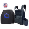 NIJ level iv hard body armor package, shooter & SAPI cut plates with a Black DV8 plate carrier, made in the USA by Caliber Armor 