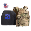NIJ level iv hard body armor package, shooter & SAPI cut plates with a MultiCam DV8 plate carrier, made in the USA by Caliber Armor 