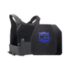 NIJ level iv hard body armor package, Shooter & SAPI cut plates with a Black Caliber Armor Phantom Low visibility plate carrier, on a white background