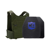 NIJ level iv hard body armor package, Shooter & SAPI cut plates with a Olive Drab Green Caliber Armor Phantom Low visibility plate carrier, on a white background