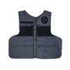 front view of midnight blue law enforcement body armor vest that zips up with molle