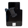 Backside of black protective shield with weapon support bracket mounted and pivoting handle