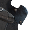 Close-up of a black handgun or rifle rest bracket that is able to be bolted onto most ballistic shields