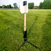 Steel target stand equipped with AR500 2x4 protector plate system back view at outdoor range