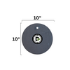 3/8 inch AR500 steel round 10" gong target with measurements showing size on a white background