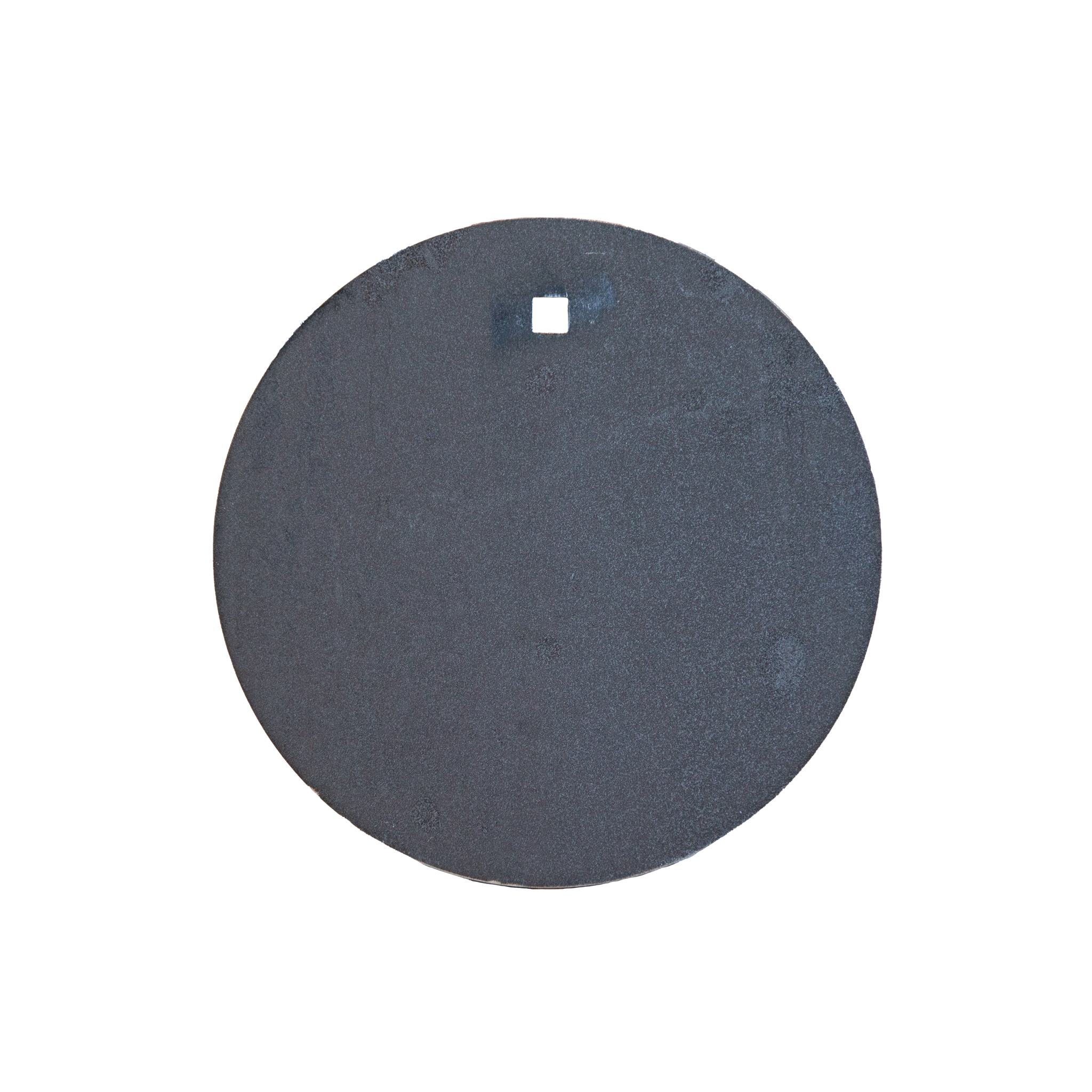 back view of 3/8 inch 10 inch inch AR500 round steel challenge target on a white background