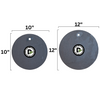 10 inch and 12 inch AR500 steel gong targets side by side for size comparison on a white background