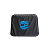 A black Vertx Tourist Sling backpack armor panel measuring 12" wide by 9" high with blue Caliber Armor Decal on a white background